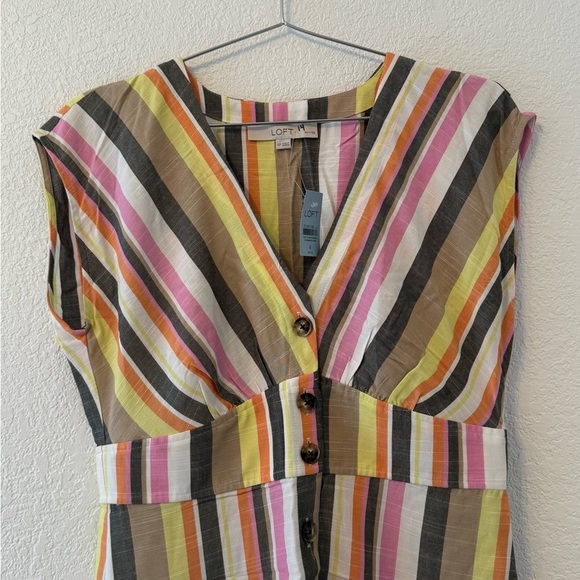 New LOFT Colorful Buttoned Sundress Cap Sleeves, V-neck Size 6 Petite - Picture 5 of 10